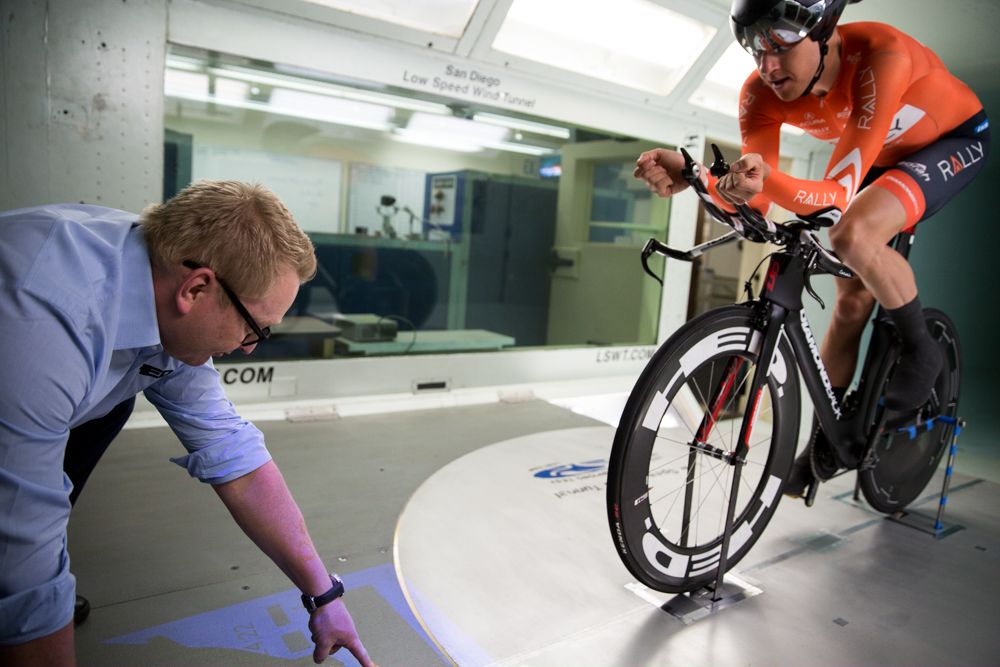 Dino goes over drag data with Rob Britton before making changes to his position.
