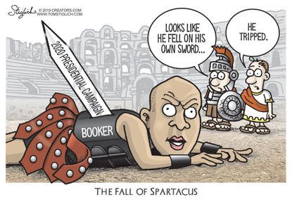 Political Cartoon U.S. Cory Booker 2020 Spartacus