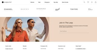UI design on a sunglasses ecommerce site