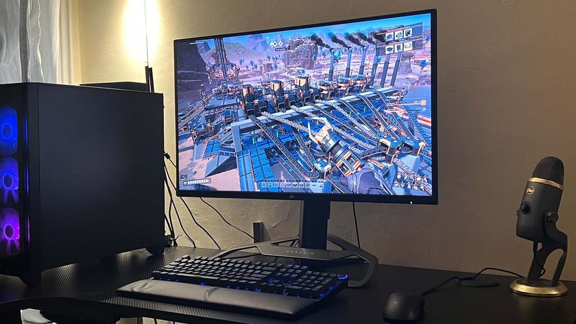 A Corsair Xeneon 32UHD144 on a gaming desk