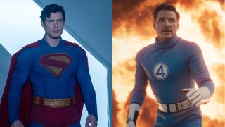 David Corenswet as Superman in Superman and Pedro Pascal as Mr. Fantastic in Fantastic Four: First Steps