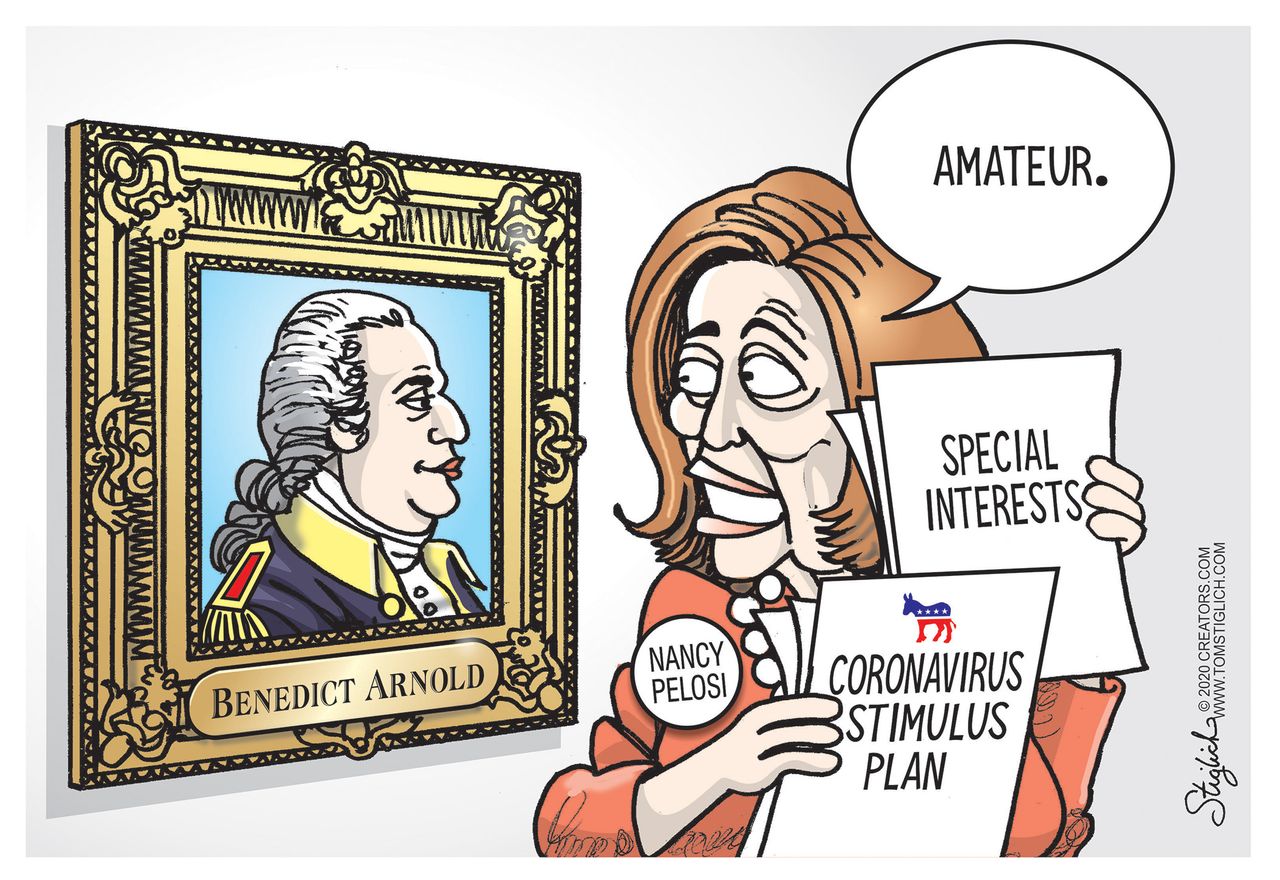 Political Cartoon U.S. Pelosi special interests stimulus plan amateur Arnold