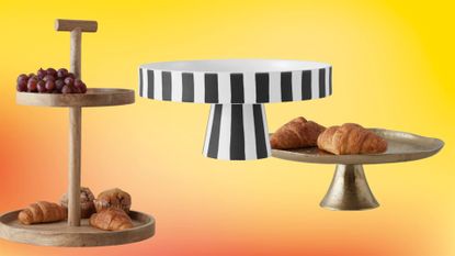 tiered, striped and metal dessert stands