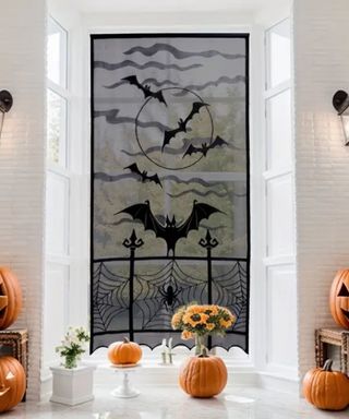 Bat halloween black lace curtain