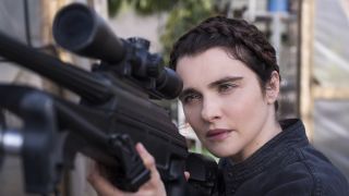 Rachel Weisz holding sniper rifle as Melina Vostokoff in Black Widow