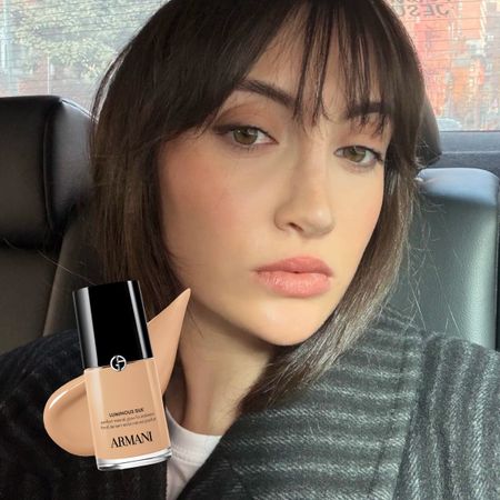 Alyssa Brascia with some of WWW's favorite lightweight foundations overlaid.