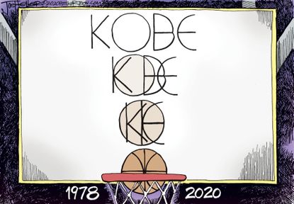 Editorial Cartoon U.S. Kobe RIP initials basketball hoop