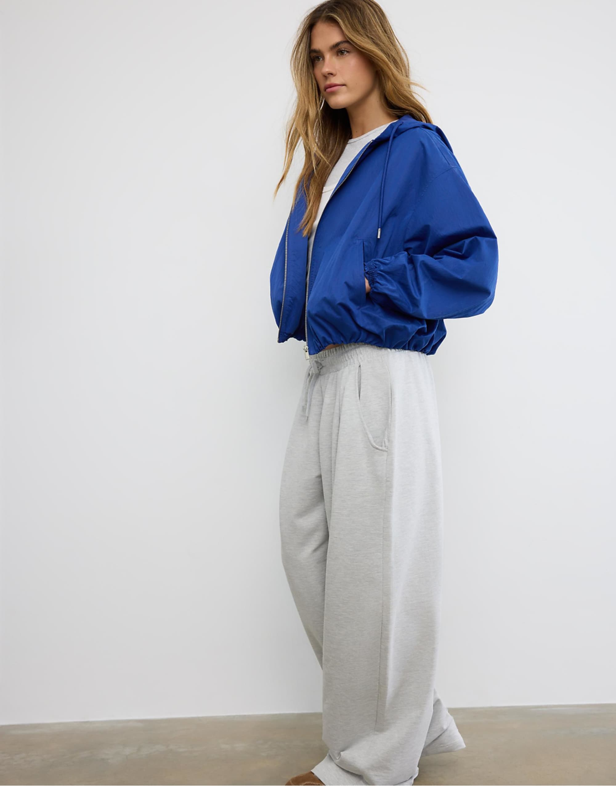 Stradivarius Nylon Hooded Jacket in Electric Blue