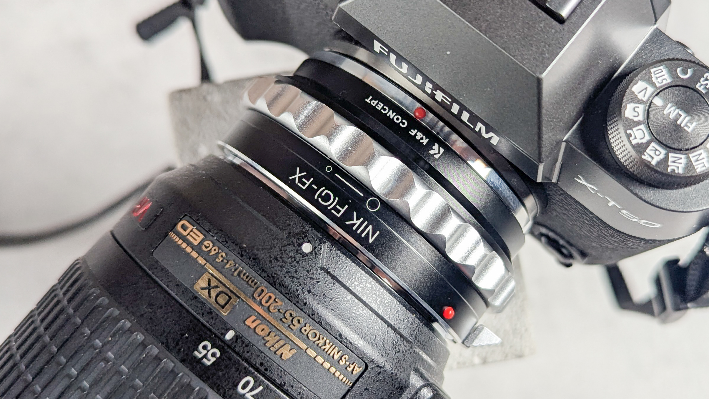 Fujifilm X-T50, a Nikkor lens and a lens adapter