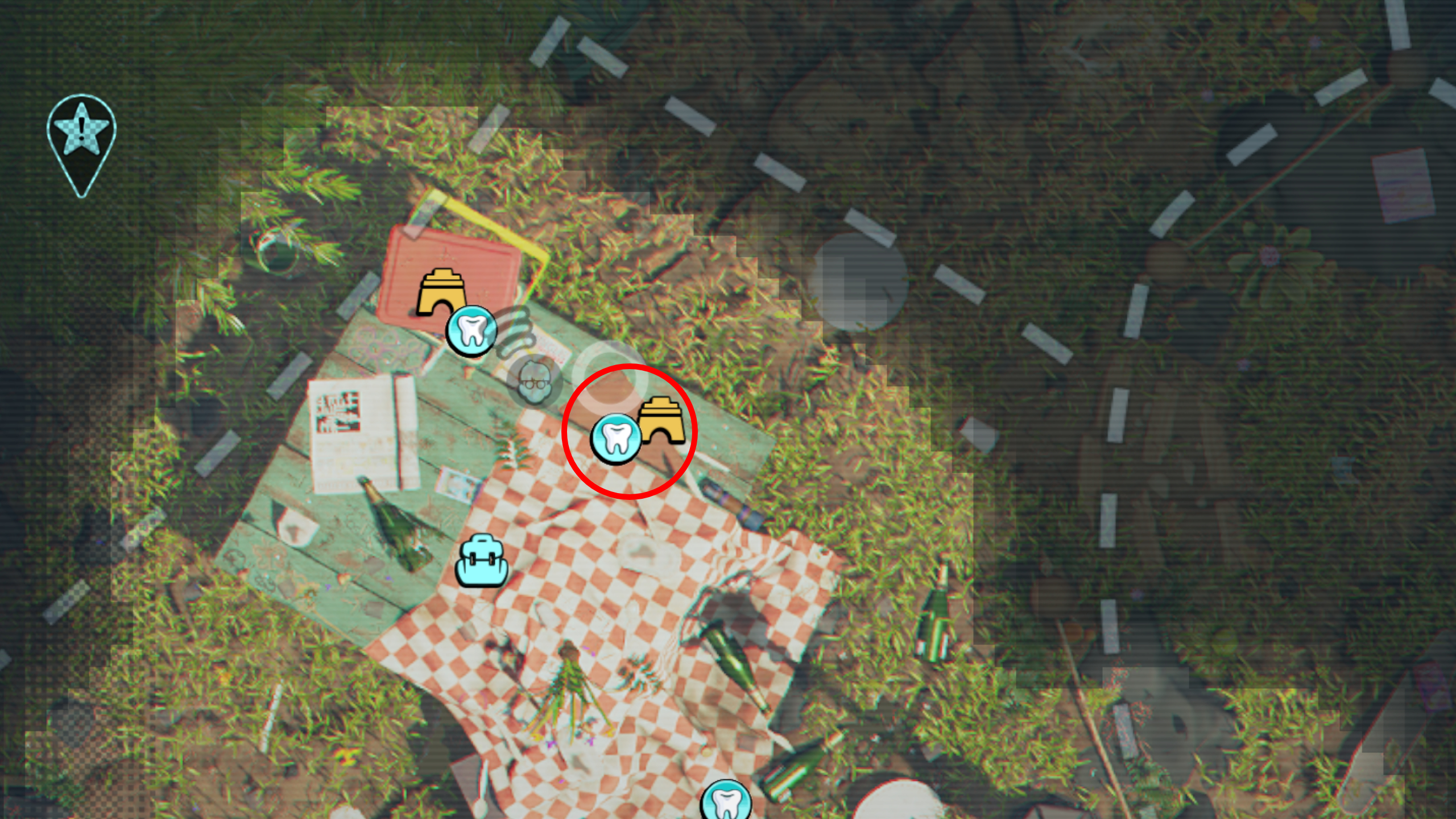 Grounded 2 Milk Molar locations: A map highlighting the location of a Milk Molar in a suitcase on the Picnic Table.