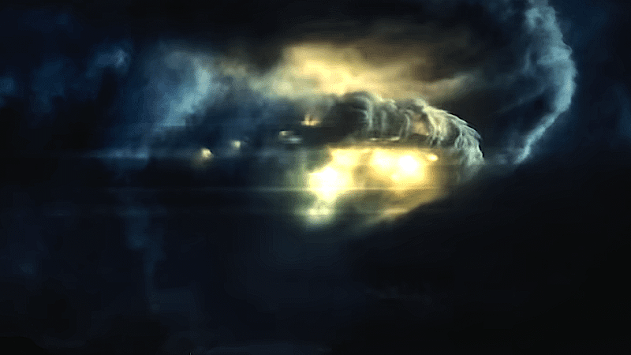 an unidentified flying object in a churning cloud