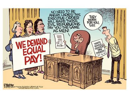 Political cartoon White House equal pay