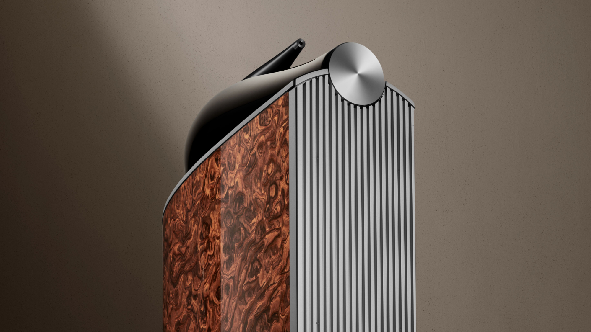The top section of the B&amp;amp;W 801 D4 Signature speaker on a grey background.