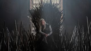 Dameon Targaryen (Matt Smith) sits on the Iron Throne