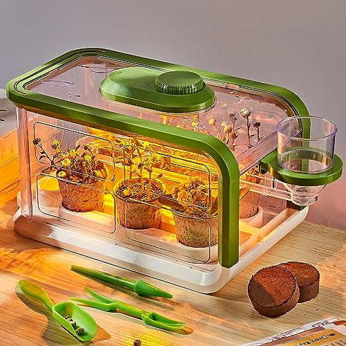 Mostop Kids Plant Growing Kit With Drip Irrigation System and Led Grow Light, Greenhouse Grow Room Kids Gardening Set, Educational Science Planting Kit Preschool Toy Diy Plant Sunshine Room for Kids