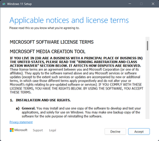 The license terms for downloading a Windows 11 ISO file