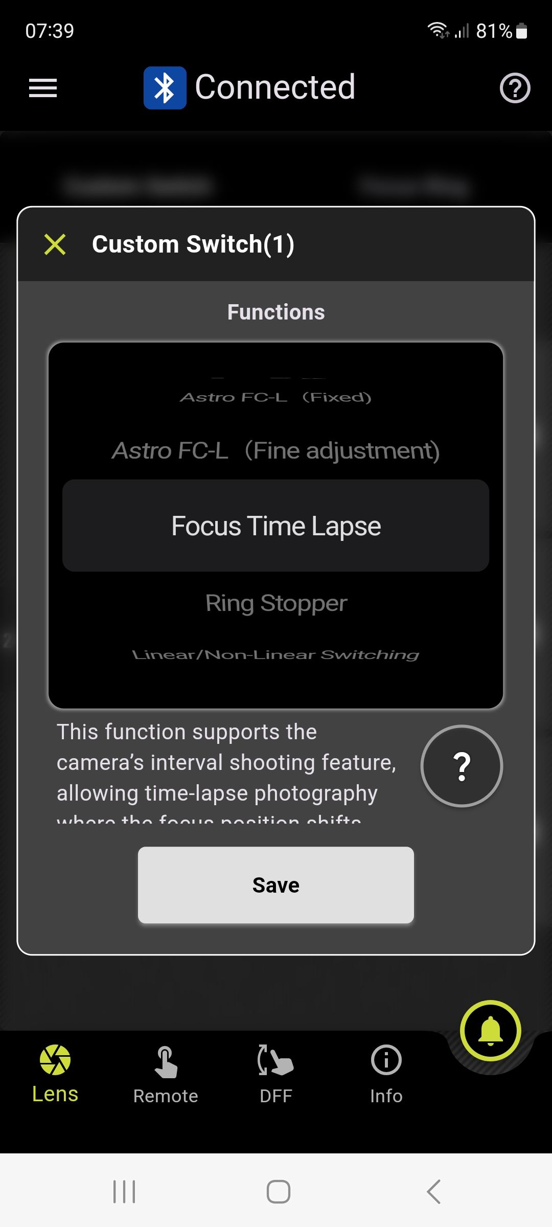 Tamron-Link smartphone app screengrab