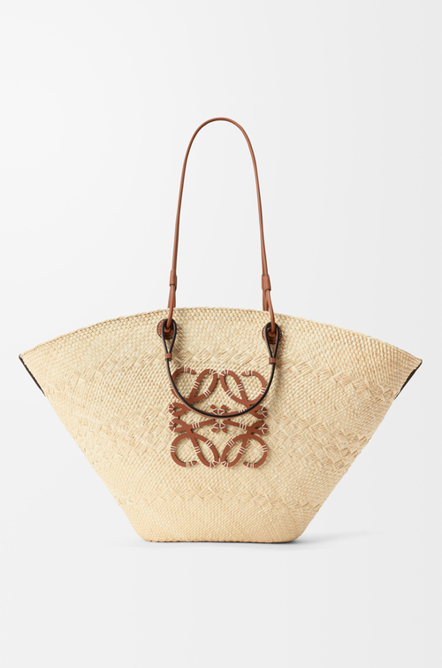 Large Anagram Basket Bag in Iraca Palm and Calfskin