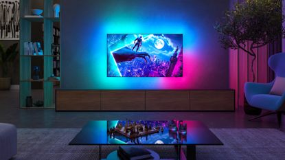 Philips OLED+950 on a wall in a living room