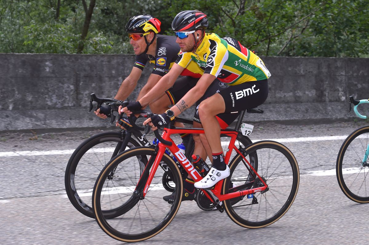 Former teammates Philippe Gilbert and Damiano Caruso (BMC Racing)