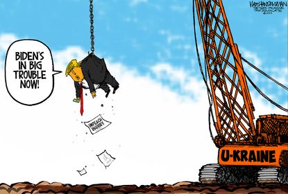 Political Cartoon U.S. Trump Forklift Ukraine Biden impeachment