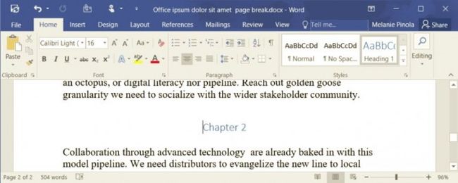how to insert page break in word 2016 for mac