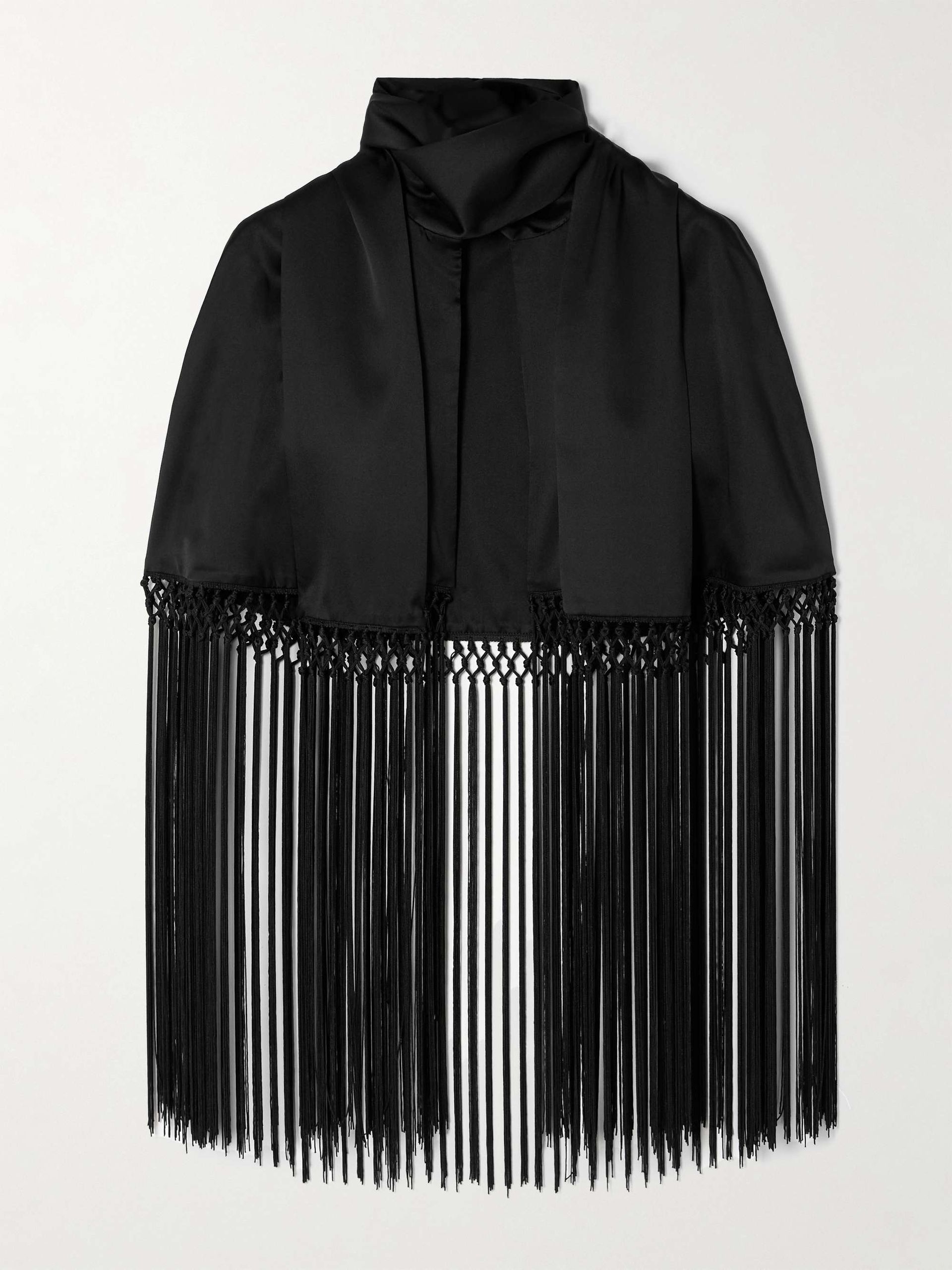 Lydia Cropped Fringed Silk-Charmeuse Cape