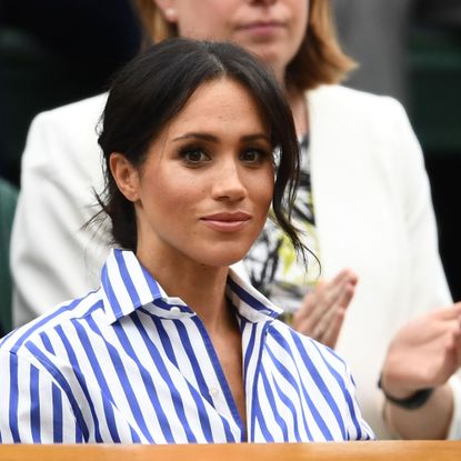 london, england july 14 meghan, duchess of sussex attends day twelve of the wimbledon lawn tennis championships at all england lawn tennis and croquet club on july 14, 2018 in london, england photo by clive masongetty images