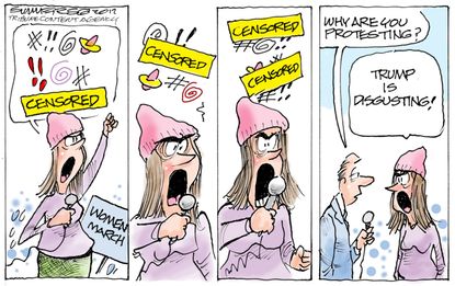 Political Cartoon U.S. Womens march Trump