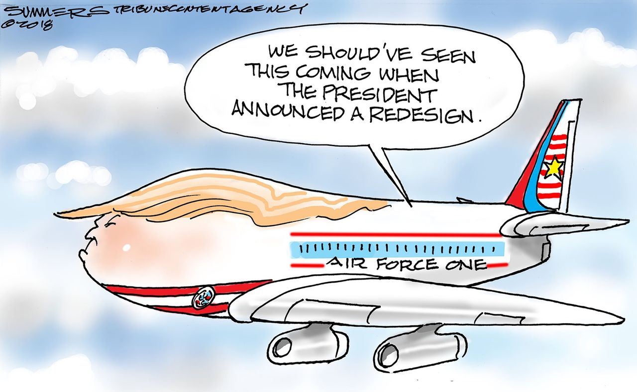 Political cartoon U.S. Trump Air Force One redesign