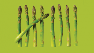 nine asparagus in a line