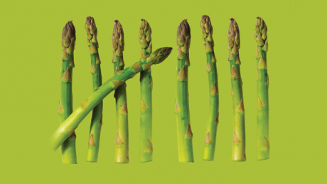 nine asparagus in a line