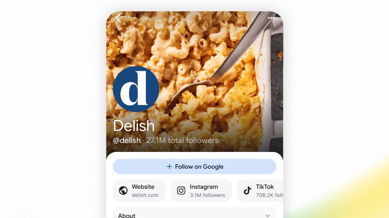 Search Profiles let users "Follow on Google," which delivers content from that publisher or content creator to their Discovery feed in the Google app.