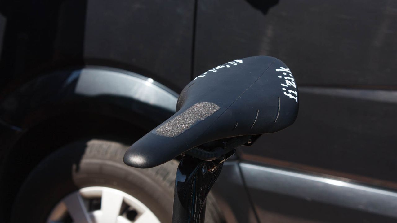 A piece of grip tape on the saddle helps keep Thomas's butt from sliding around too much (Matthew Allen / Immediate Media)
