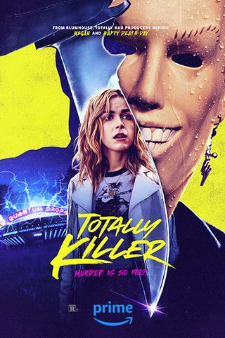 Promo shot of Totally Killer with image of Kiernan and masked actor.