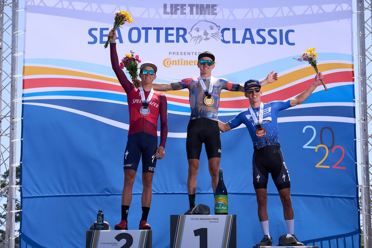 2022 men's podium at Fuego 80K XC MTB (LtoR): Russell Finsterwald second, winner Keegan Swenson, and Alex Wild third