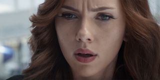 Black Widow looking troubled in Captain America: Civil War