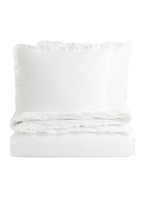 Ruffle-trimmed King/Queen Duvet Cover Set
