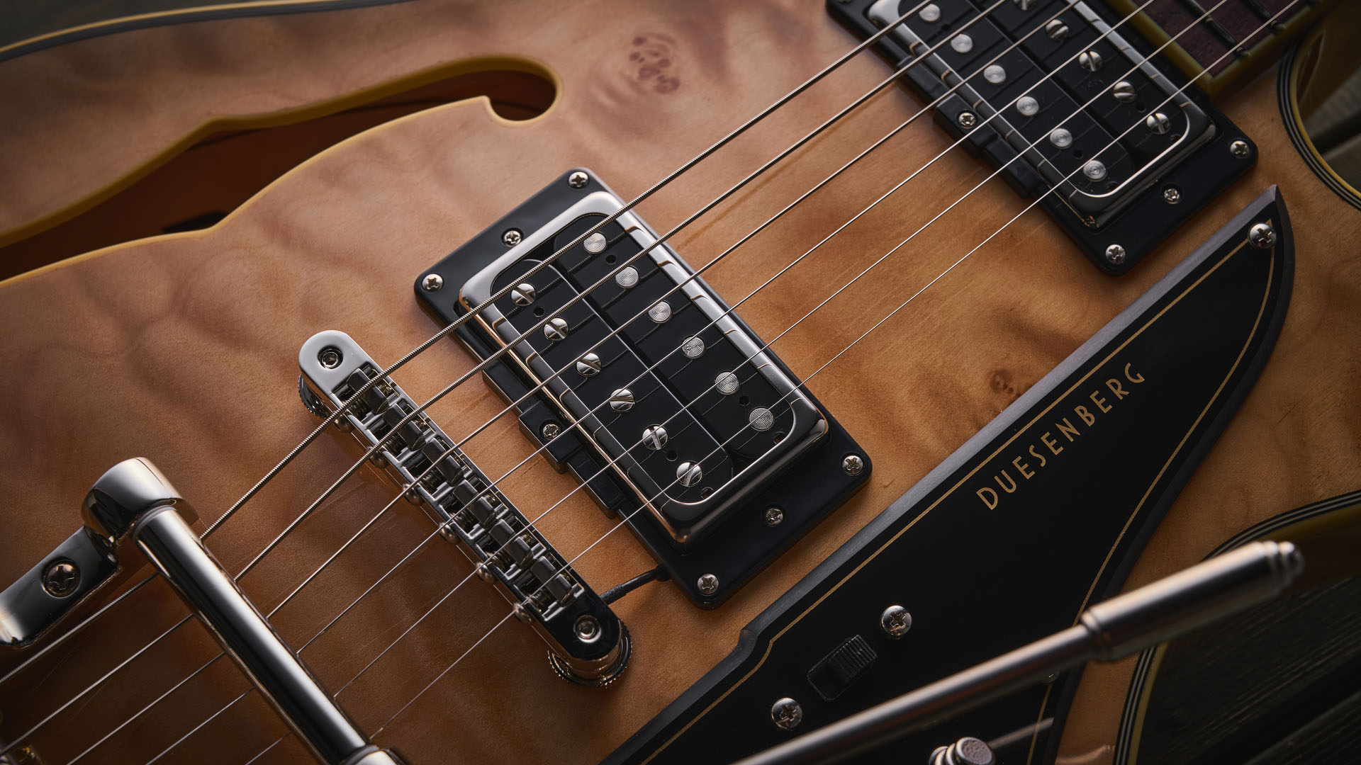 Duesenberg Alliance Series Tom Bukovac: the new semi-hollow signature model is a stunning singlecut with a quilted maple build in a natural finish.