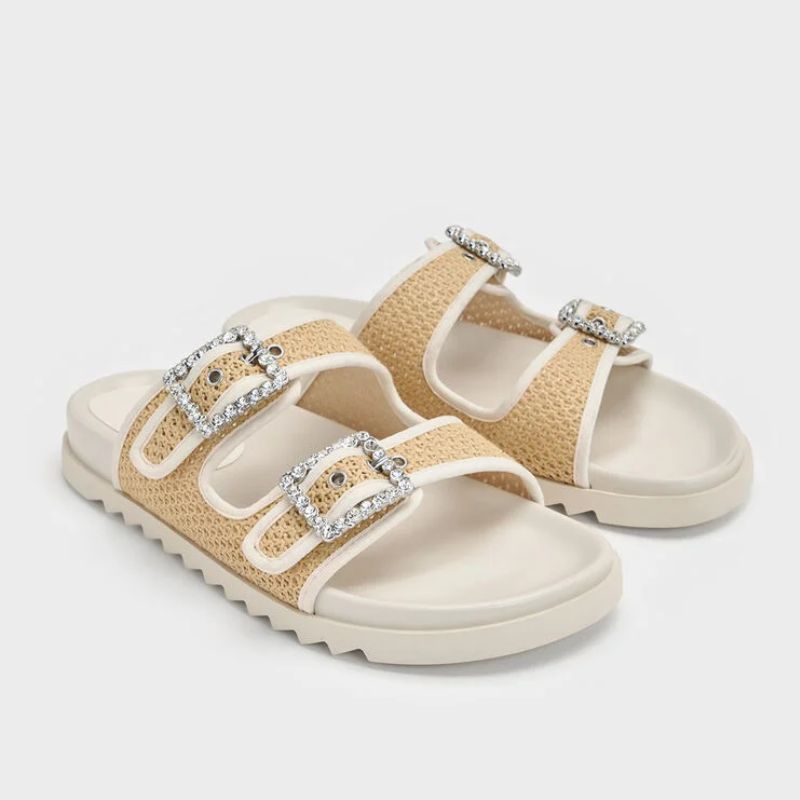 raffia and gem stone sandals