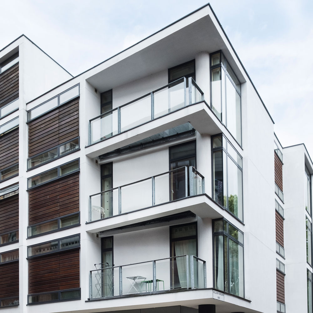 building with glass balcony