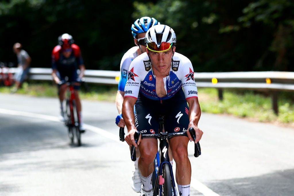 SAN SEBASTIAN SPAIN JULY 30 Remco Evenepoel of Belgium and Team QuickStep Alpha Vinyl competes in the breakaway during the 42nd Donostia San Sebastian Klasikoa 2022 Mens Elite a 2248km race from San Sebastian to San Sebastian Klasikoa2022 on July 30 2022 in San Sebastian Spain Photo by Gonzalo Arroyo MorenoGetty Images