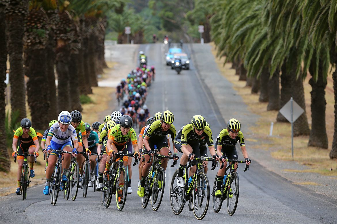 Mitchelton Scott lead the peloton