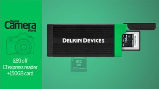 Delkin Black CFexpress 150GB memory card and reader deal