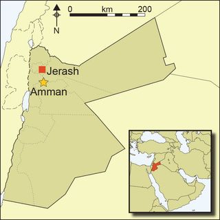 This map shows the location of Jerash.