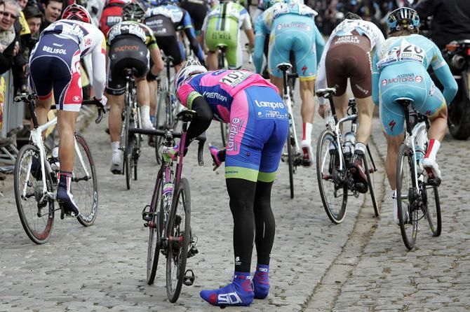 Filippo Pozzato's race was over when he had a mechanical on the Paterberg