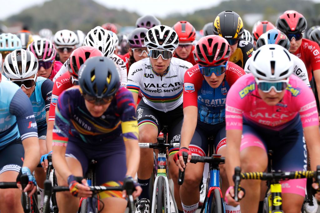 ROUBAIX FRANCE OCTOBER 02 Elisa Balsamo of Italy and Team Valcar Travel Service world champion rainbow jersey competes during the 1st ParisRoubaix 2021 Womens Elite a 1164km race from Denain to Roubaix ParisRoubaixFemmes ParisRoubaix on October 02 2021 in Roubaix France Photo by Bas CzerwinskiGetty Images