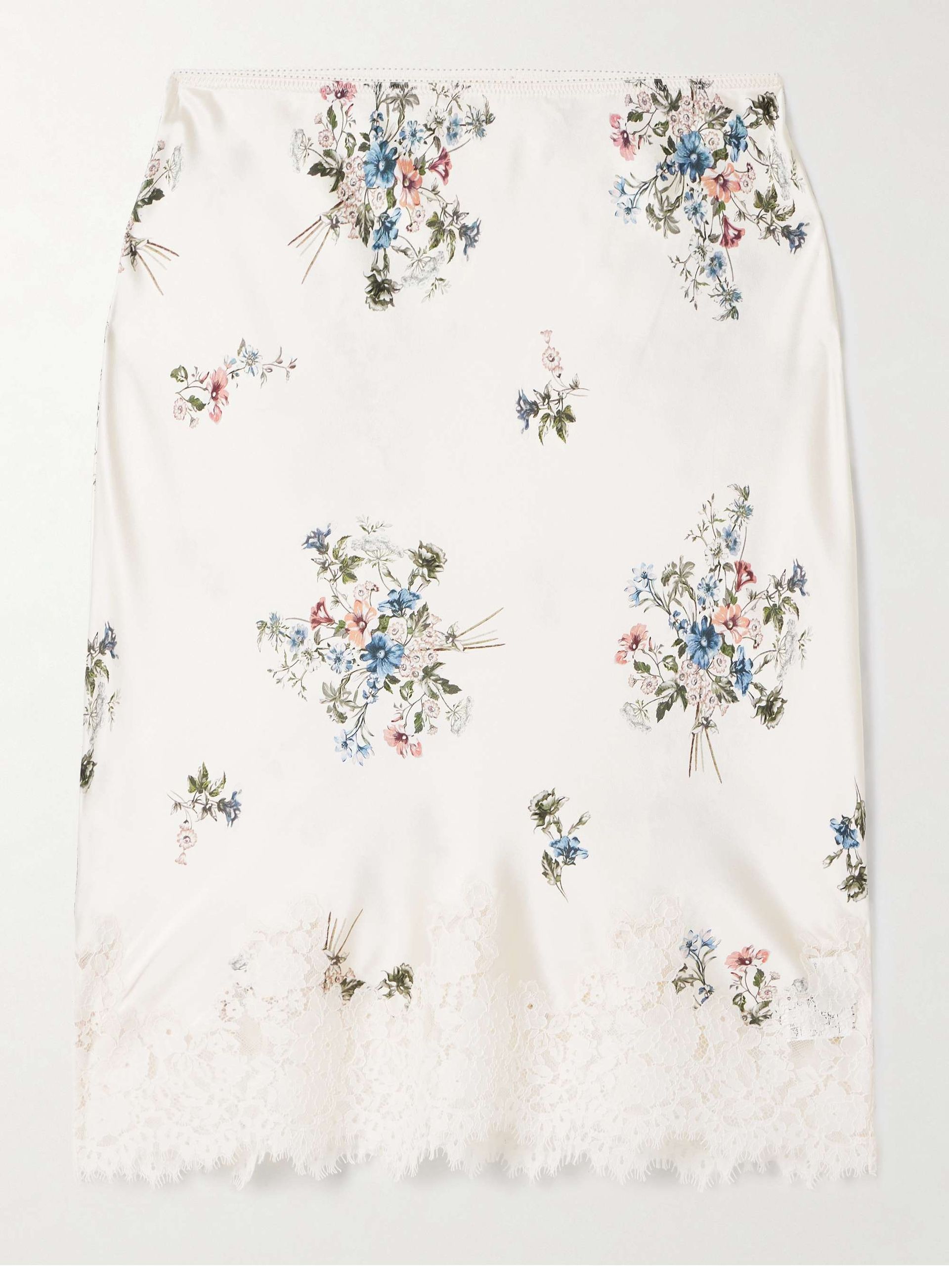 Elowette Lace-Trimmed Floral-Print Silk-Satin Skirt