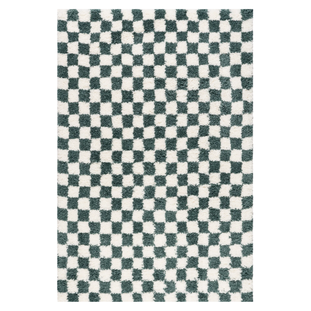 Bettie Retro Checkered Shag Rug | Green