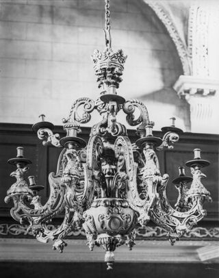 The wooden chandelier from Cannons hanging in Kirkleatham. The George I gilt-gesso twelve-light chandelier, attributed to James Moore. Photograph: Country Life Picture Library